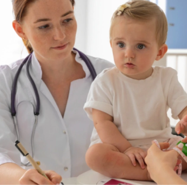 Clinician caring for a young child